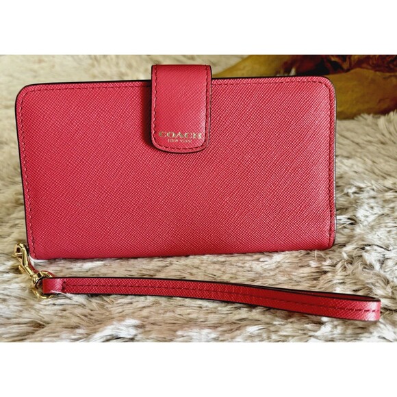✨ Authentic COACH Crossgrain Leather Wristlet Wallet Large Pink - Picture 2 of 5